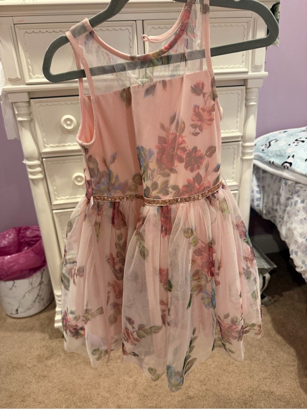 lilt Pink Floral Tulle Party Dress with Glitter Waist